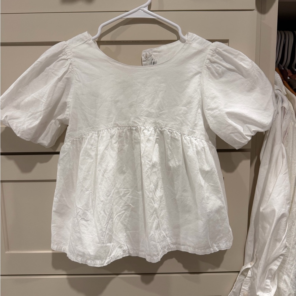Janie and Jack 10 White Puff Sleeve Peplum Top